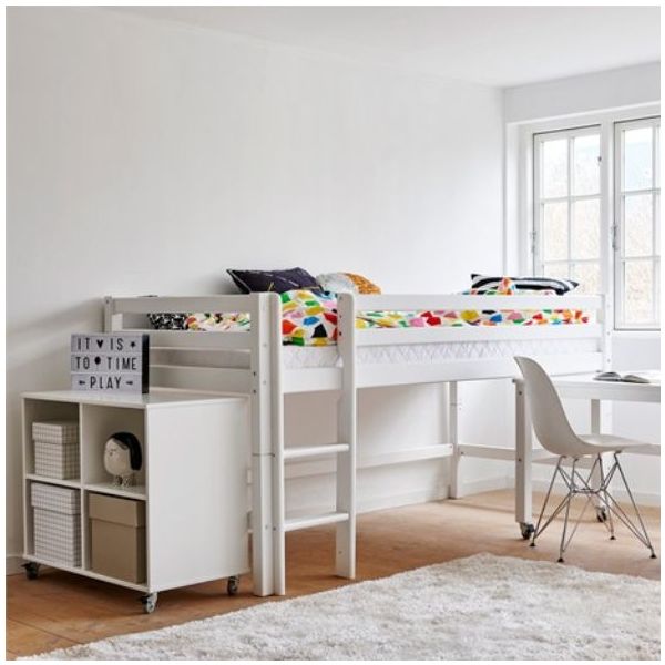 Lit mi-hauteur évolutif avec bureau, tiroirs & bibliothèque Eco Dream 90 x 200 cm - Blanc