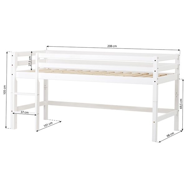Eco Dream Convertible Mid-High Bed with Desk & Drawers 90 x 200 cm – White