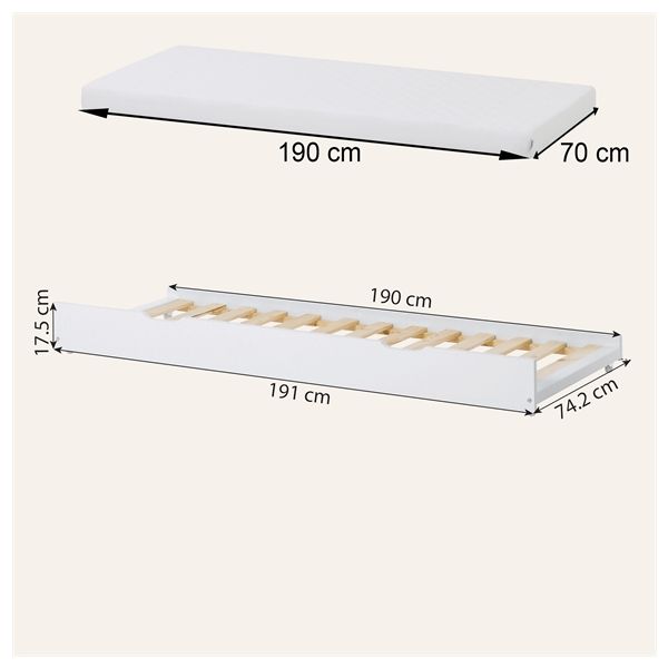 Trundle Bed for Eco Dream & Eco Luxury Beds 90 x 200 cm - White