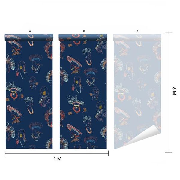 Papier Peint Indiens Cinco - Bleu Foncé