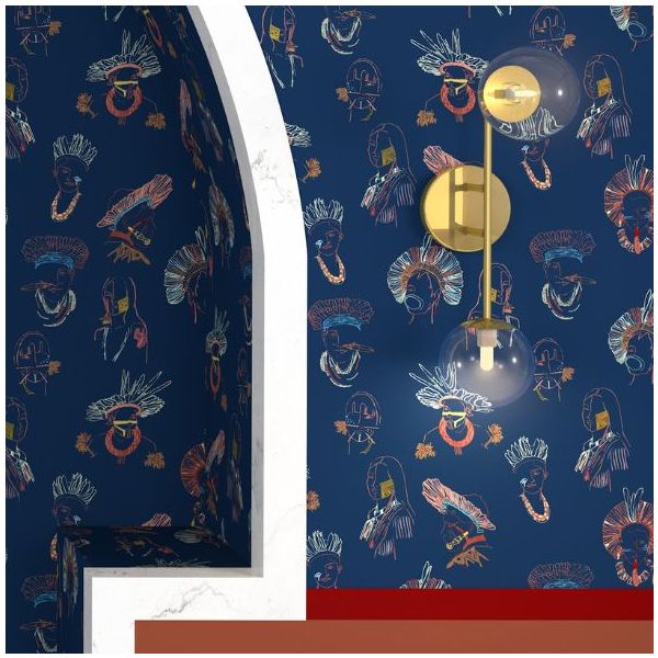 Papier Peint Indiens Cinco - Bleu Foncé