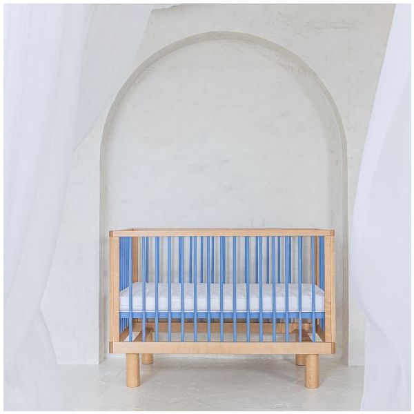 Lit bébé évolutif Nox 60 x 120 cm - Naturel / Bleu Ciel