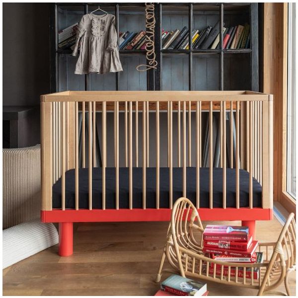 Nox Convertible Crib 60 x 120 cm - Natural / Red