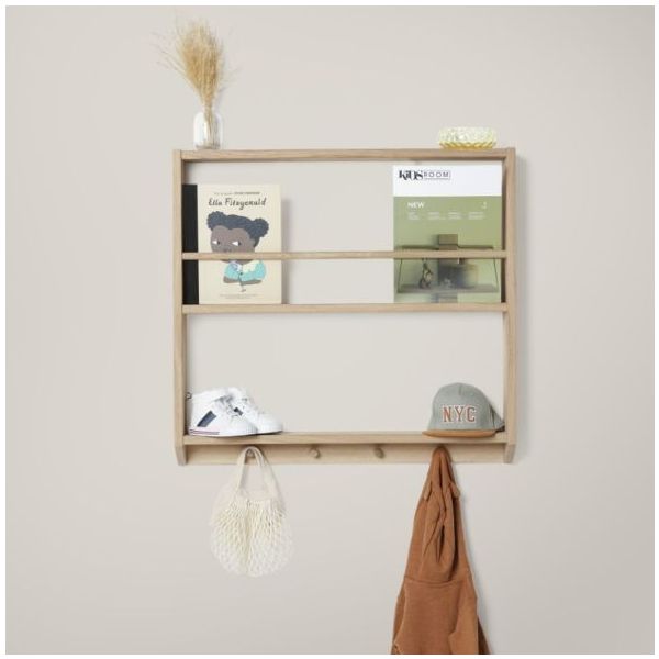 Eli Shelf with Hooks - Simple - Light Oiled Oak