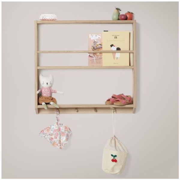 Eli Shelf with Hooks - Simple - Light Oiled Oak