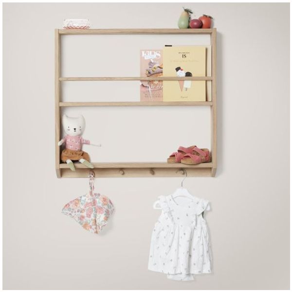 Eli Shelf with Hooks - Simple - Light Oiled Oak