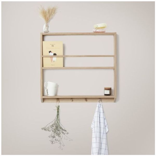Eli Shelf with Hooks - Simple - Light Oiled Oak