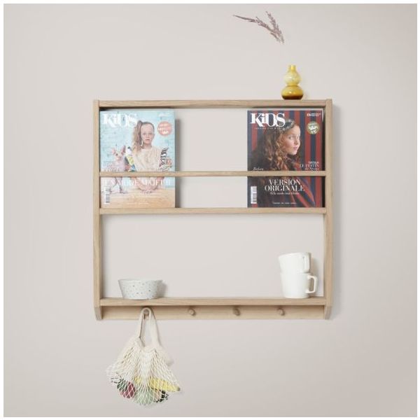 Eli Shelf with Hooks - Simple - Light Oiled Oak