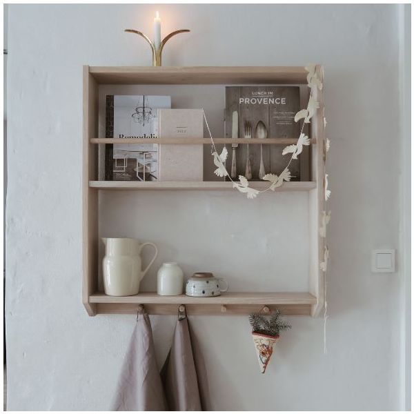 Eli Shelf with Hooks - Simple - Natural Oiled Oak