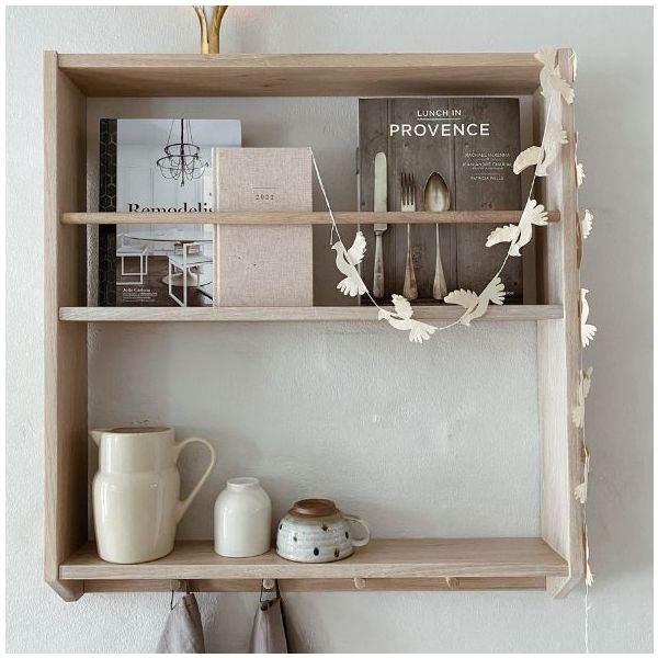 Eli Shelf with Hooks - Simple - Natural Oiled Oak