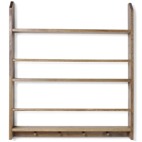 Eli Shelf with Hooks - Double - Smoked Oak