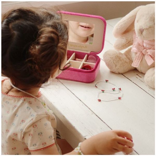 Boîte avec bijoux & accessoires cheveux Bella - Velours Rose