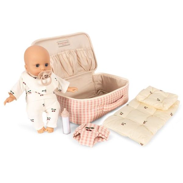 Poupée avec valise d'accessoires - Carreaux Rose