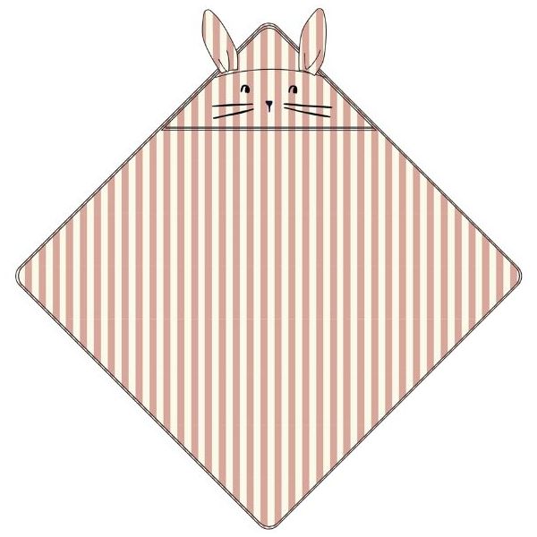 Albert Baby Hooded Towel - Bunny Coral Blush / Cream Stripes