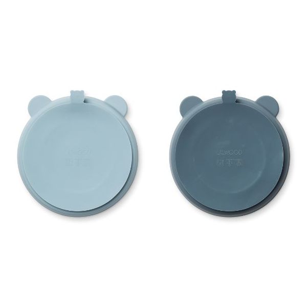 Set de 2 assiettes ventouse à compartiments Stacy - Bleu Ciel / Bleu Foncé