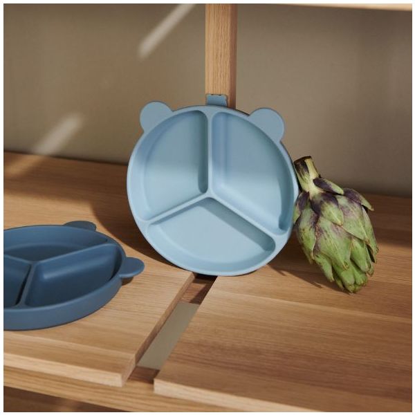 Set de 2 assiettes ventouse à compartiments Stacy - Bleu Ciel / Bleu Foncé
