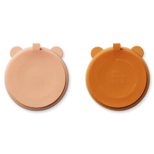 Set de 2 assiettes ventouse à compartiments Stacy - Moutarde / Rose