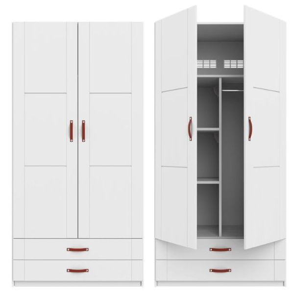 Armoire 100 cm - 2 portes & 2 tiroirs - 1 tringle & 3 étagères