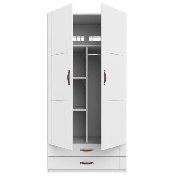 Armoire 100 cm - 2 portes & 2 tiroirs - 1 tringle & 3 étagères
