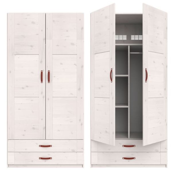 Armoire 100 cm - 2 portes & 2 tiroirs - 1 tringle & 3 étagères