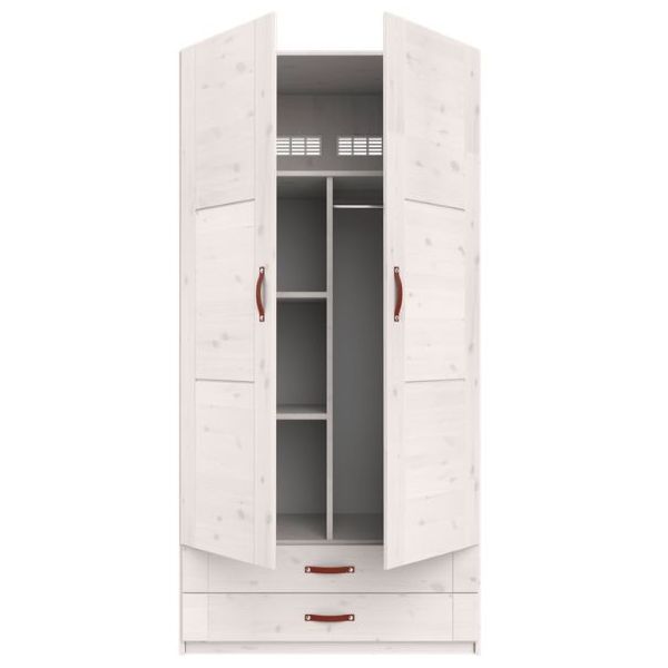 Armoire 100 cm - 2 portes & 2 tiroirs - 1 tringle & 3 étagères