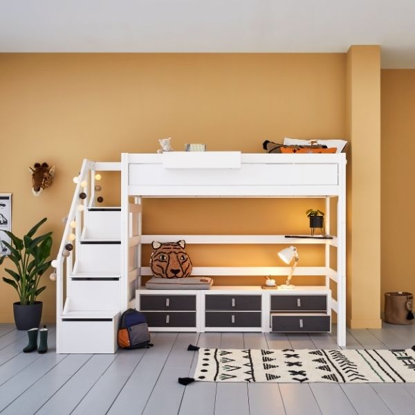 Lit mezzanine 90 x 200 cm hauteur 177 cm avec Escalier - Deluxe