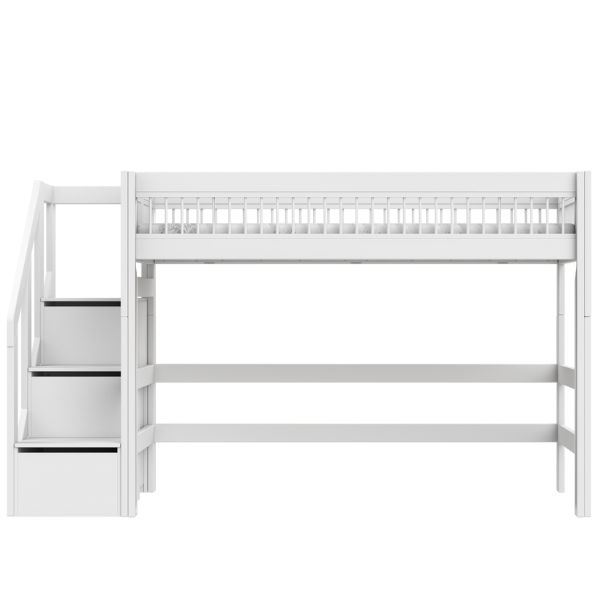 Lit mezzanine 90 x 200 cm mi-hauteur 152 cm avec Escalier - Breeze - Deluxe - Blanc
