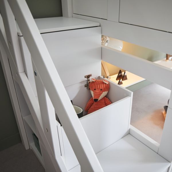 Lit mezzanine 90 x 200 cm mi-hauteur 152 cm avec Escalier - Breeze - Deluxe - Blanc