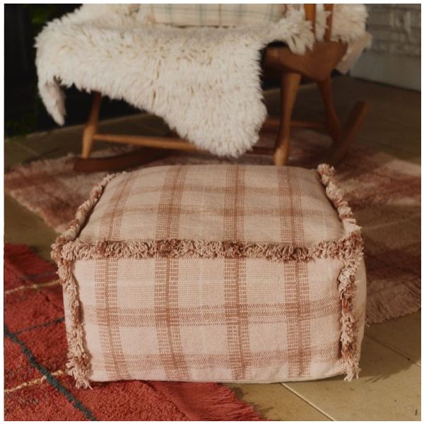 Pouf Lavable Tartan - Rose