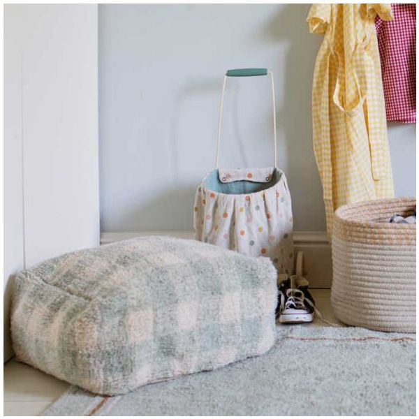 Pouf Lavable Vichy - Bleu Sauge