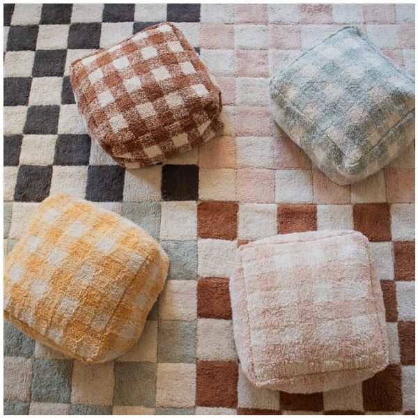 Pouf Lavable Vichy - Bleu Sauge