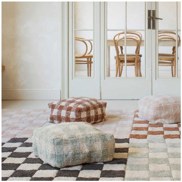 Pouf Lavable Vichy - Bleu Sauge