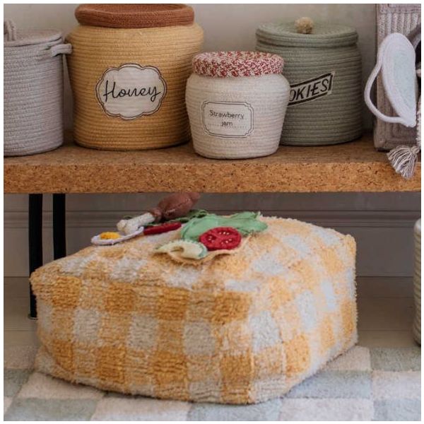 Pouf Lavable Vichy - Miel