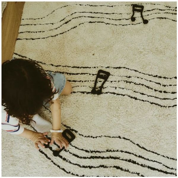 Tapis Lavable Notes de Musique - Noir - 120 x 160 cm