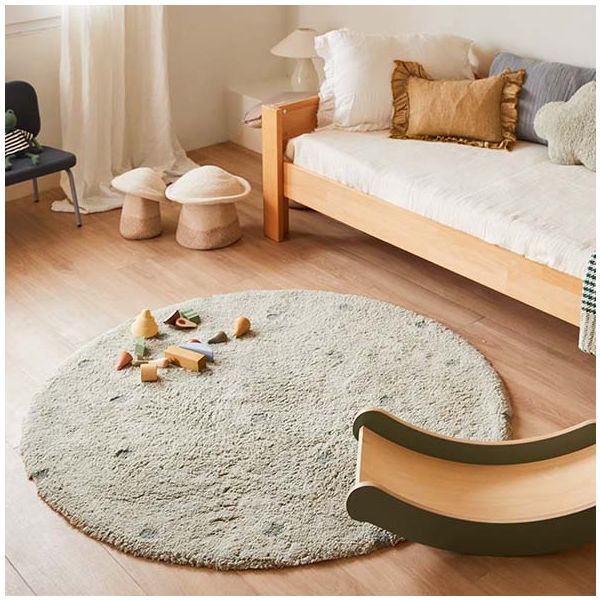 Tapis Lavable Rond Pois 140 cm - Pois Bleu Sauge