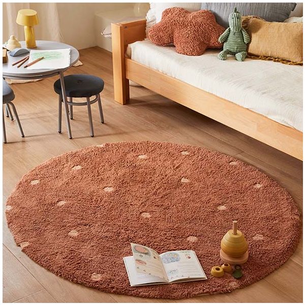 Tapis Lavable Rond Pois 140 cm - Pois Châtaigne