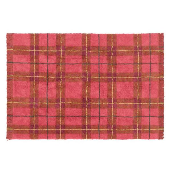 Tapis Lavable Tartan - Rouge - 90 x 120 cm