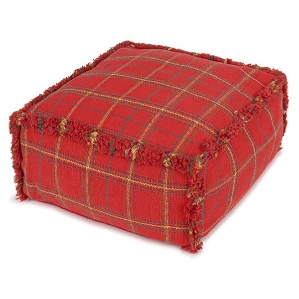 Pouf Lavable Tartan - Rouge