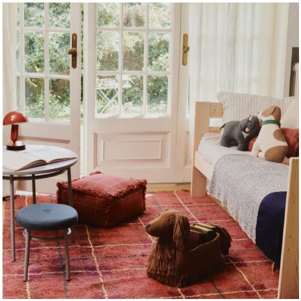 Pouf Lavable Tartan - Rouge