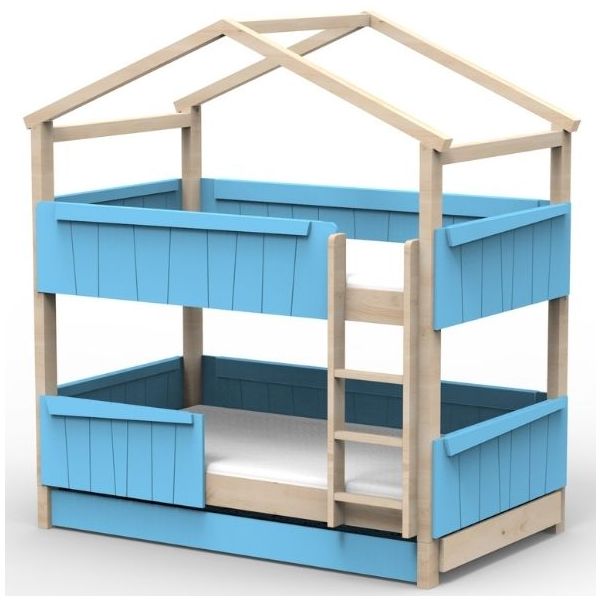 Star Light Convertible Bunk House Bed with Safety Rail and Trundle Bed 120 x 200 cm