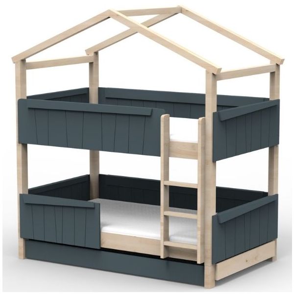 Star Light Convertible Bunk House Bed with Safety Rail and Trundle Bed 120 x 200 cm