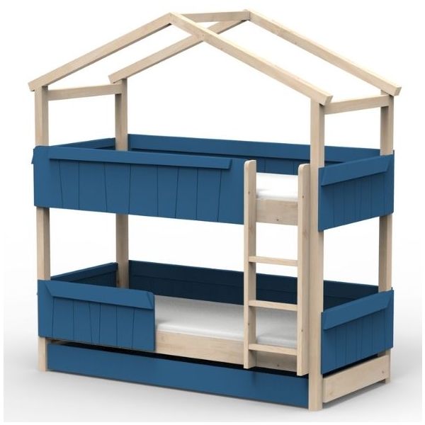 Star Light Convertible Bunk House Bed with Safety Rail and Trundle Bed 90 x 190 cm