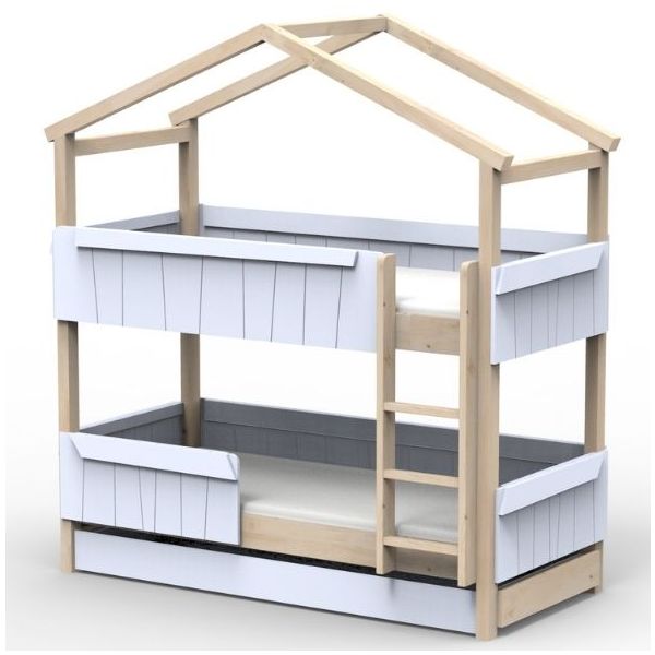 Star Light Convertible Bunk House Bed with Safety Rail and Trundle Bed 90 x 200 cm