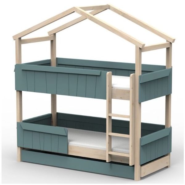 Star Light Convertible Bunk House Bed with Safety Rail and Trundle Bed 90 x 200 cm