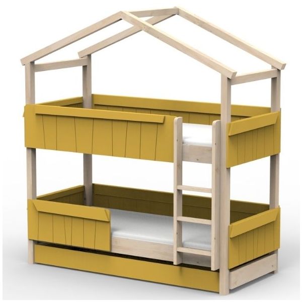 Star Light Convertible Bunk House Bed with Safety Rail and Trundle Bed 90 x 200 cm