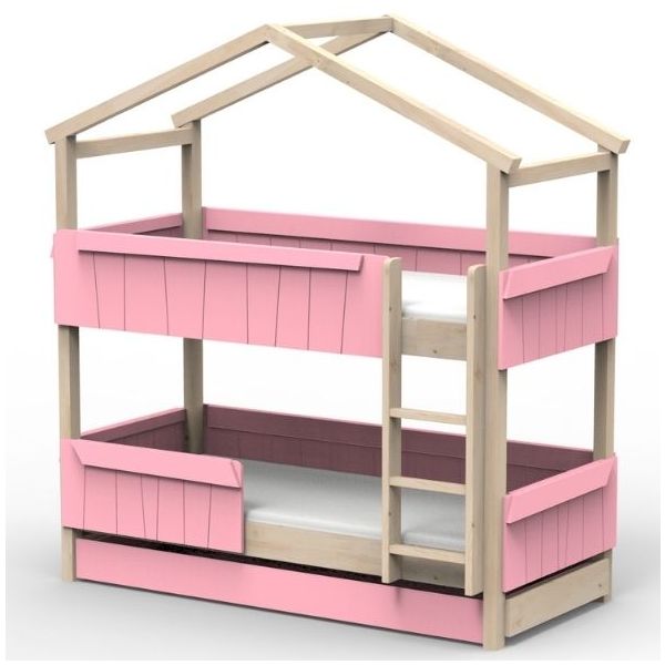 Star Light Convertible Bunk House Bed with Safety Rail and Trundle Bed 90 x 190 cm