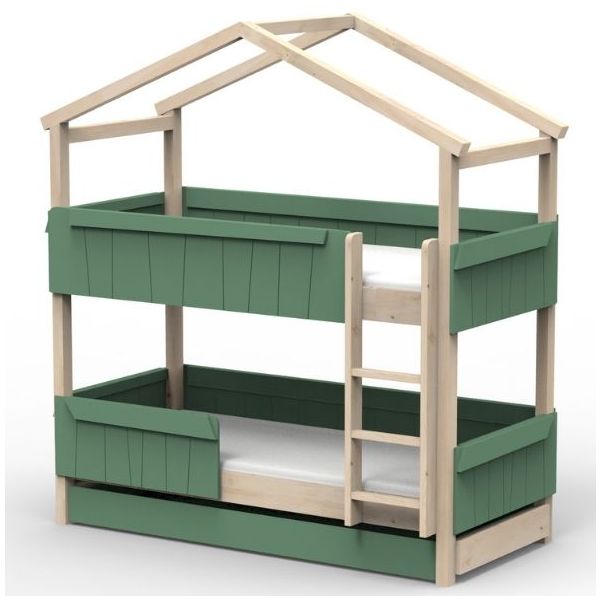 Star Light Convertible Bunk House Bed with Safety Rail and Trundle Bed 90 x 200 cm