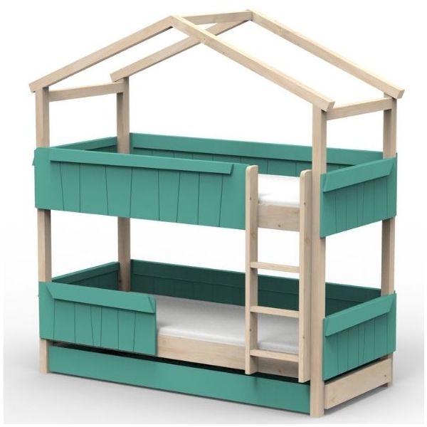 Star Light Convertible Bunk House Bed with Safety Rail and Trundle Bed 90 x 190 cm