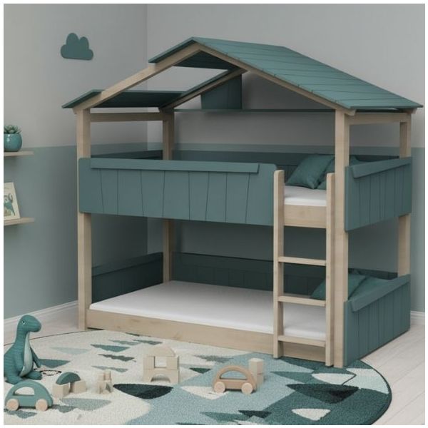 Star Light Convertible Floor Bunk House Bed with Roof 90 x 200 cm