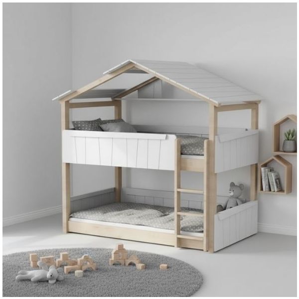 Star Light Convertible Floor Bunk House Bed with Roof 90 x 200 cm